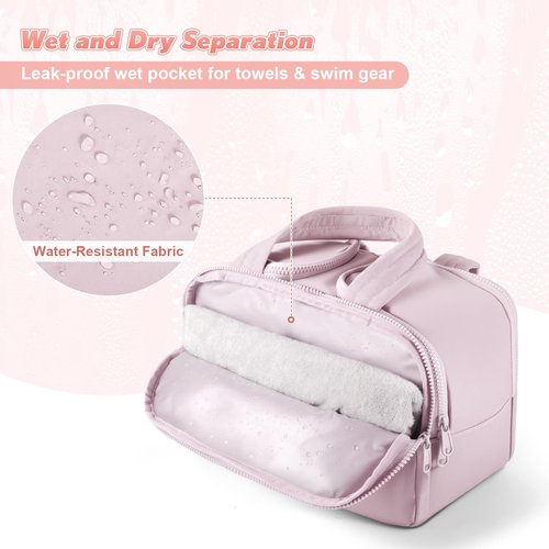 todbown Travel Toiletry Bag:  Large Capacity, 4 Compartments, Wet/Dry Separation, Ultra-Soft Lightweight Fabric & Anti-Spill Design for Travel,Gym,Gift(11.8" L) (Soft Pink)