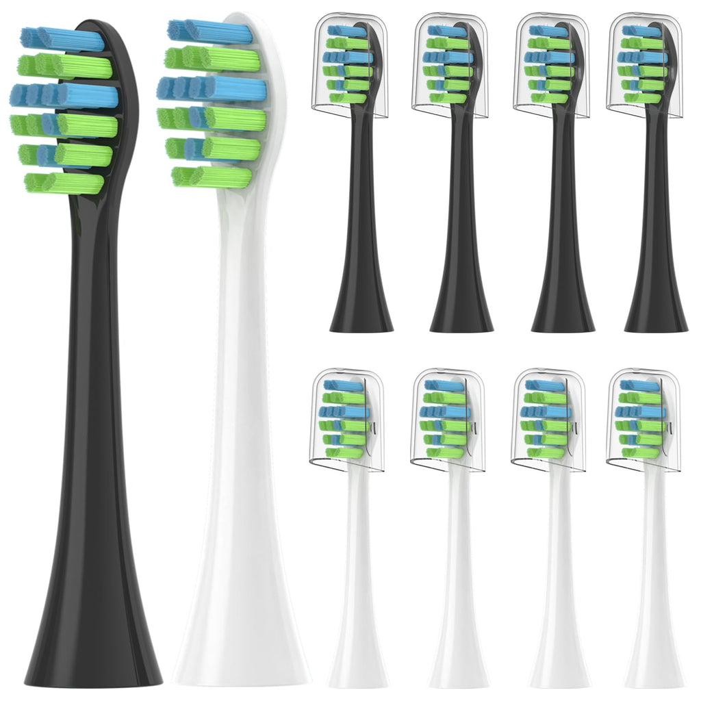 YMPBO Toothbrush Replacement Heads Compatible with 7AM2M AM100/AM105/AM110 Electric Toothbrush, Soft Brush Bristles, 5 Pack White + 5 Pack Black