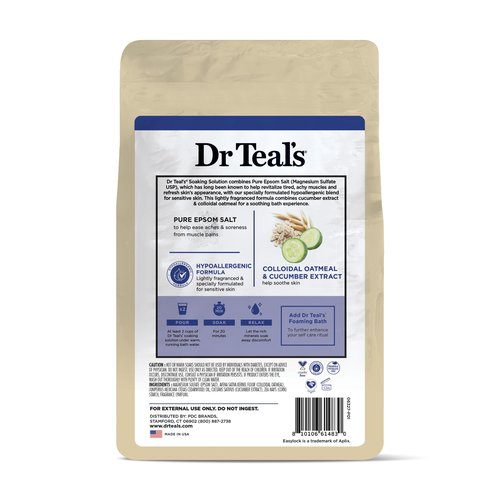 Dr Teal's Epsom Salt Magnesium Soak, Sensitive Skin with Colloidal Oatmeal & Cucumber, 3 lbs (Pack of 4)