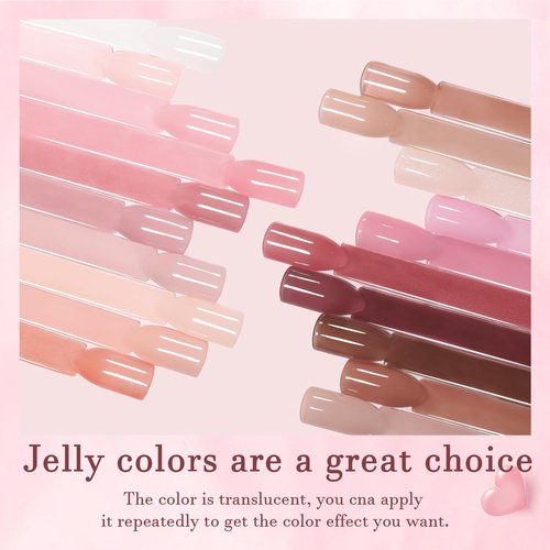 SHOYUM 24 Pcs Jelly Nude Gel Nail Polish Set, Sheer Pink Colors Gel Polish Kit with Glossy & Matte Top Coat and Base Coat for Nail Art DIY Manicure and Pedicure at Home