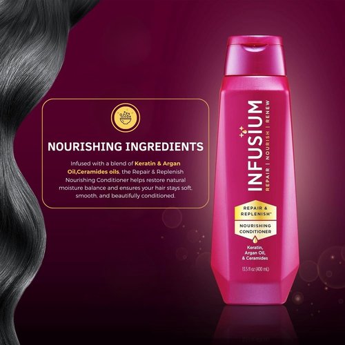Infusium Repair and Replenish Conditioner - Nourishing Formula with Keratin & Argan Oil | 13.5 oz for All Hair Types
