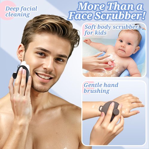 GEENOA Silicone Face Scrubber 4PCS, Manual Face Scrubber Exfoliator with Soft Bristles and Non-Slip Handle, Gentle Facial Scrubber Face Brush for Super Lathering & Deep Cleansing(4Colors)