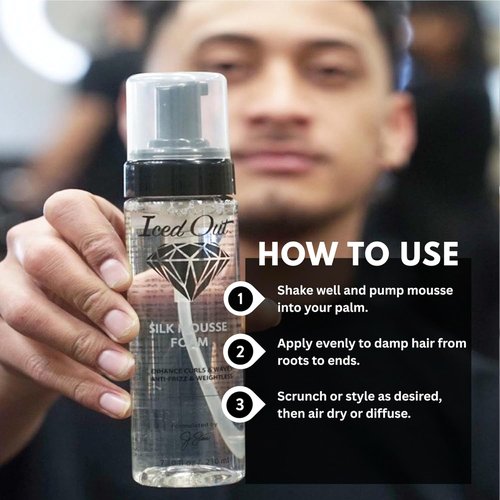 Iced Out Silk Mousse Foam - Volumizing & Curl Enhancing Hair Mousse for Men & Women | Frizz Control & Shine | 7.10 fl oz