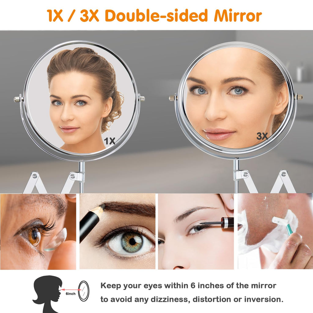 Welllink 7Inch Extendable Bathroom Makeup Mirror with Long Adjustable Arm, 1X/3X Magnification, High-Definition Glass, Chrome Finish, Space Saving Screw Mount