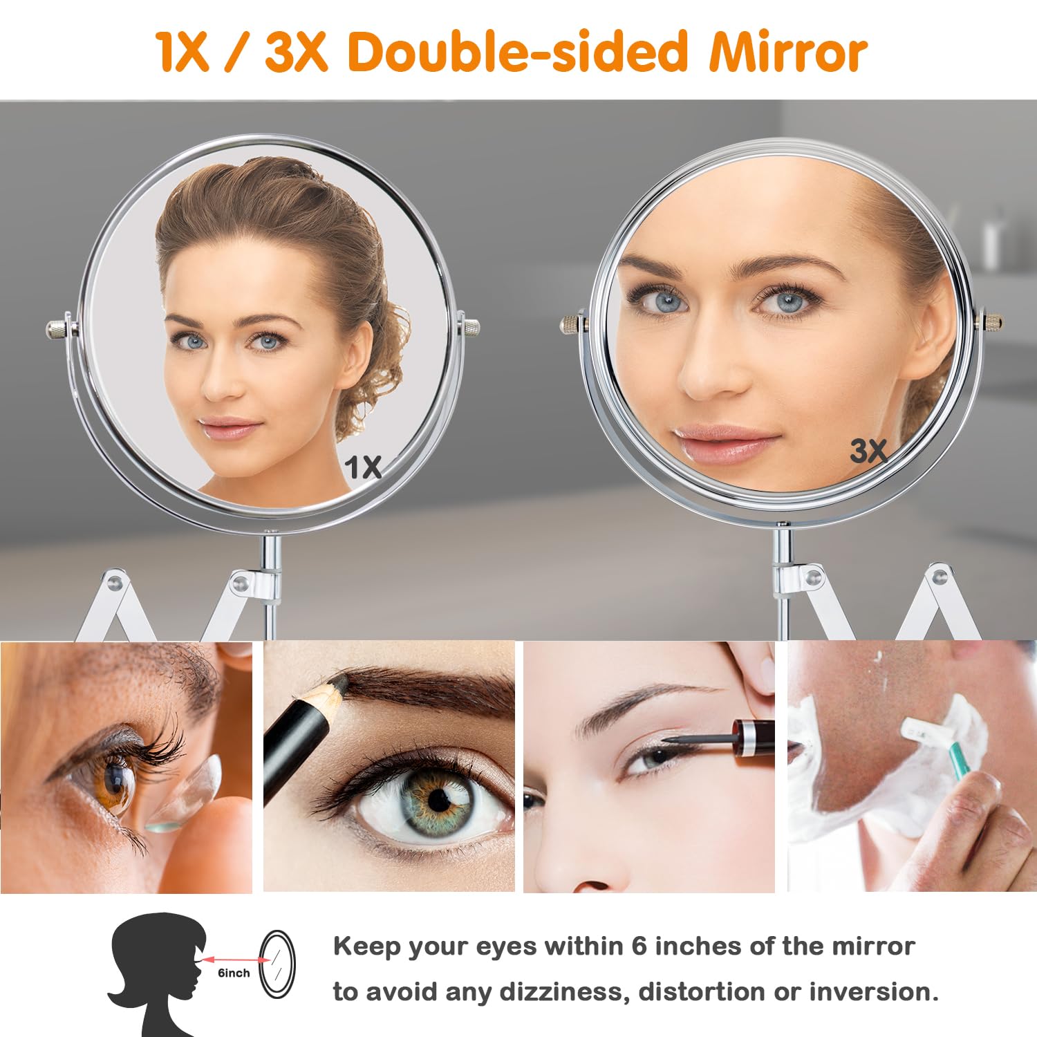 Welllink 7Inch Extendable Bathroom Makeup Mirror with Long Adjustable Arm, 1X/3X Magnification, High-Definition Glass, Chrome Finish, Space Saving Screw Mount