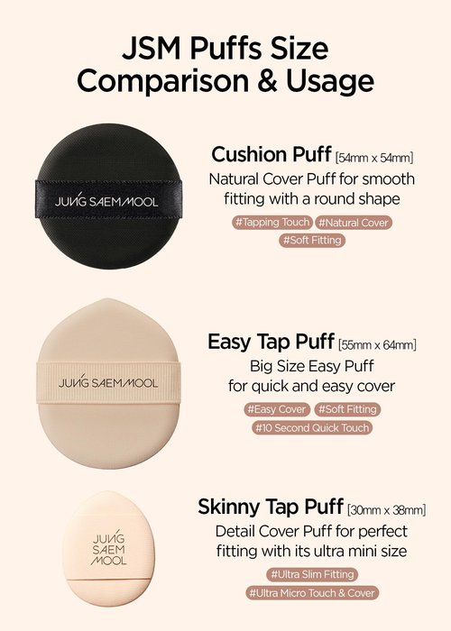 JUNG SAEM MOOL Cushion Puff | Natural Cover Puff for Smooth Fitting, Round Shape 2.1 Inch, Set (10p)