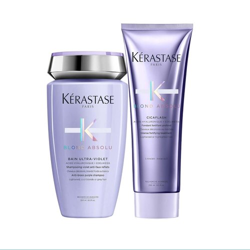 Kerastase Blond Absolu Ultra-Violet Purple Shampoo & Conditioner Set - Hydrates & Neutralizes Brassiness for Lightened Hair