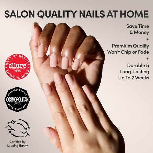 Glamnetic x GLAMZILLA Press On Nails - Salon Quality Short Squoval Nude Nails | 30-Piece Kit with Glue, 15 Sizes