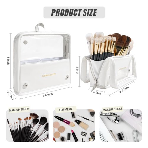 ROWNYEON Makeup Brush Bag, High Capacity Stand-Up Makeup Brush Holder, Travel Professional Cosmetic Bag Artist Organizer Bag Large Makeup Brush Case with Adjustable Divider (Brushes Not included)
