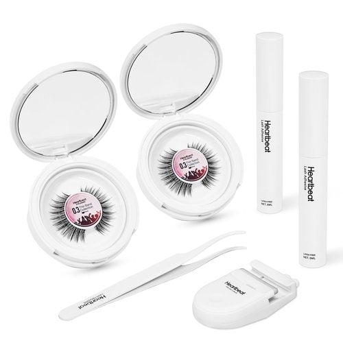 Happy Heartbeat False Lashes Natural Look Thin Band Eyelashes,Wispy Soft Cat Eye Volume Reusable Strip Fake Lashes,with Lash Glue and Eyelash Curler Professional Kit (LS1 Kit)