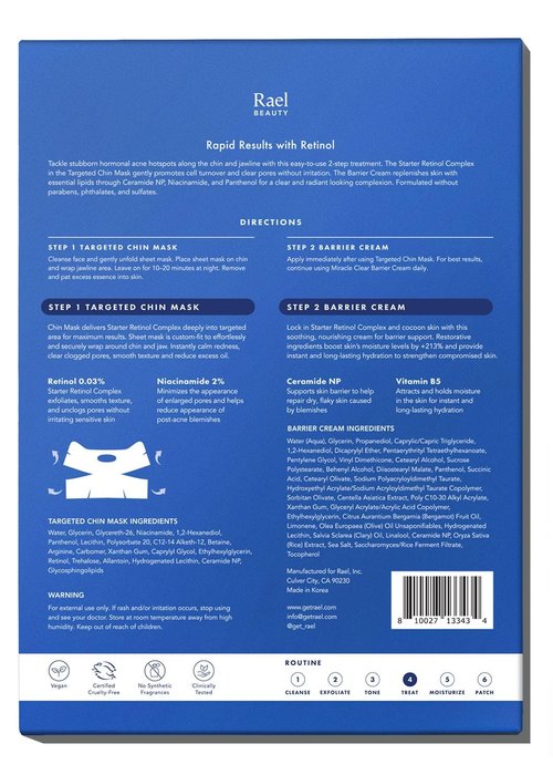 Rael Retinol Chin Mask with Miracle Clear Barrier Cream - Face Masks and Moisturizer, 2 Step System, Niacinamide, Ceramide NP, Korean Skincare (5 Kits)