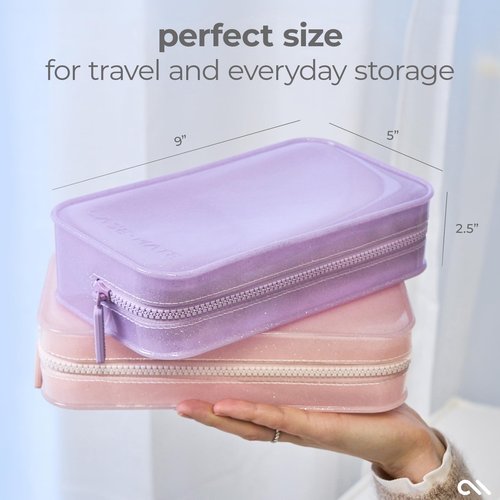 Case-Mate Jelly Makeup Bag - Waterproof Travel Makeup & Toiletry Bag - Cosmetic Make Up Organizer/Case for Women - Small Zipper Pouch for Hair Accessories and Daily Essentials - Ballet Pink Twinkle