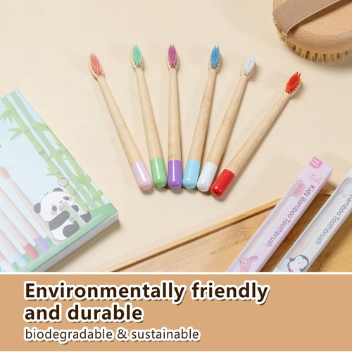 BlueForest Era Kids Bamboo Toothbrushes Set, BPA Free Soft PBT Bristles, Natural Eco Friendly Wooden Tooth Brush for Children Toddler, Biodegradable Individual Wrap Travel Toothbrush 6 Pack