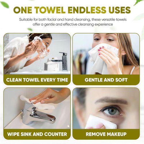 Disposable Face Towels – 100 Count (2 x 50 Boxes) XL 10”x12” Biodegradable Dry Wipes | Ultra Soft, Lint-Free, Dual-Texture Face Cloths | Chemical-Free, Fragrance-Free Facial Towels for Sensitive Skin