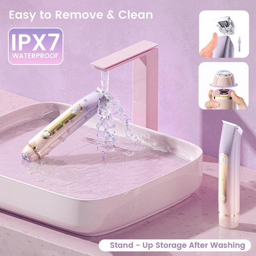 Lmpil Bikini Trimmer for Women, 2-in-1 Electric Razor with Dual Heads, Ceramic Blade, Waterproof & Rechargeable, Painless Pubic Hair Shaver for Bikini, Underarm, Legs, Face — PinkPurple