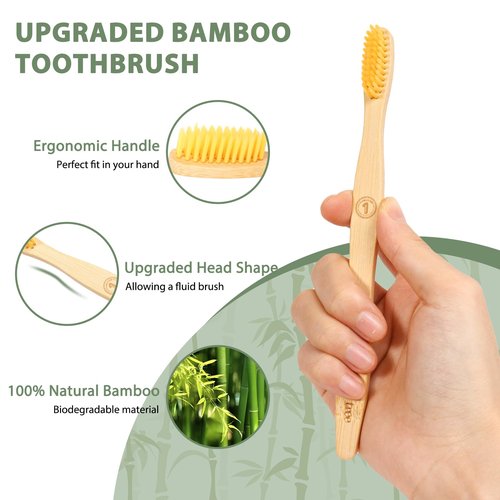 Tetragonal tree 20 Count Bamboo Toothbrushes - BPA Free Soft Bristles Natural Toothbrush Set - Biodegradable & Compostable Eco-Friendly Wooden Toothbrush, Multicolor