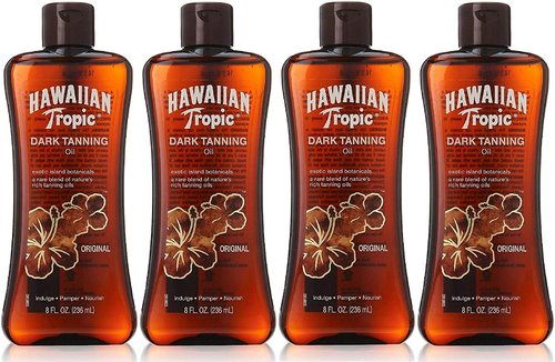 Hawaiian Tropic Dark Tanning Oil Original - 8 oz, Pack of 4