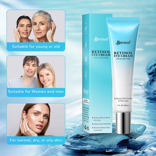 Retinol Eye Cream - Eye Cream for Dark Circles, Puffiness, Anti Aging, with Hyaluronic Acid, Peptides, Caffeine, Reduces Bags, Dark Circles Under Eye Treatment, Smooths Wrinkles & Fine Lines, 1 fl. oz