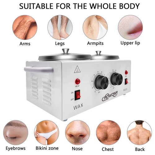 Professional Waxing Kit Wax Warmer Double Pot Wax Heater Machine for Hair Removal, Large Waxing Pot for Spa Salon Beauty Esthetician Home, with Adjustable Temperature Set, 50 Stick(White)