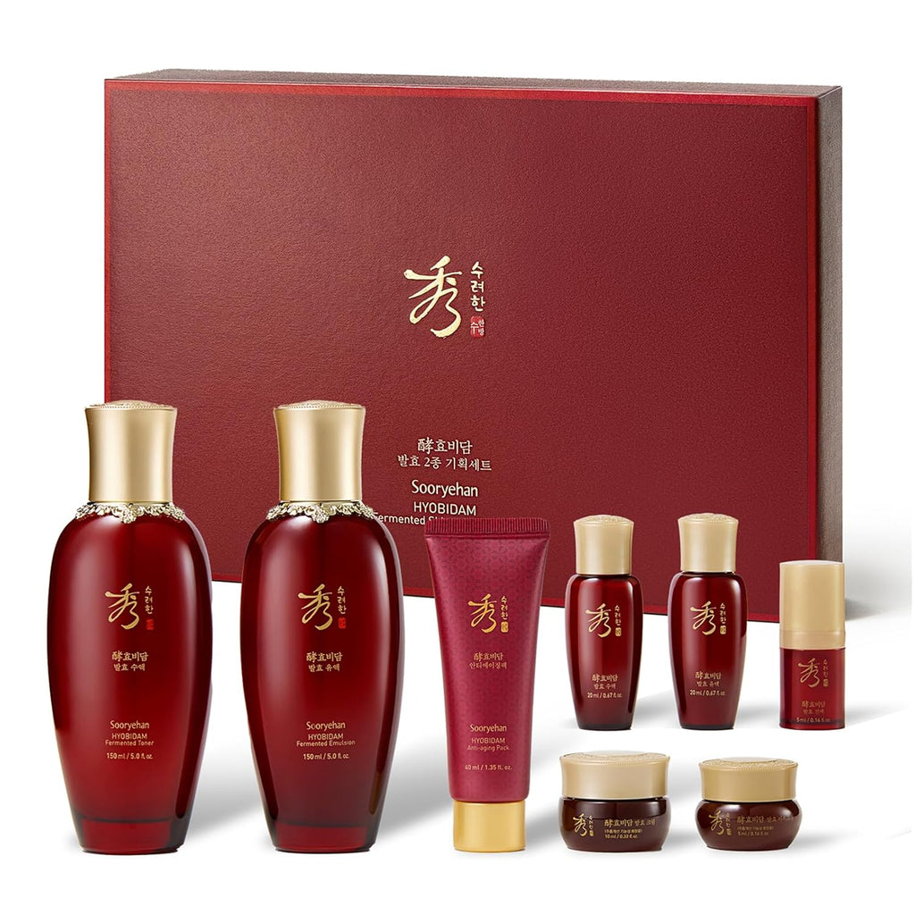 Sooryehan Hyobidam Fermented Skincare Gift Set - Premium Korean Anti-Aging Kit with Wild Ginseng, 13.53 fl oz