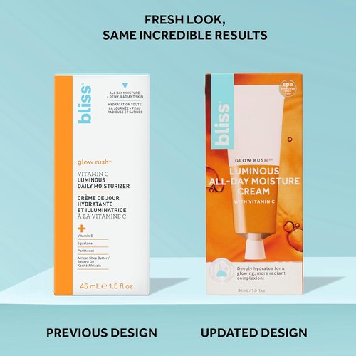 Bliss Glow Rush Vitamin C Luminous Daily Moisturizer - Brightening & Hydrating Formula with Vitamin E, Squalane & Shea Butter