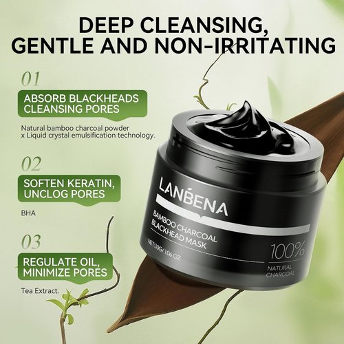 LANBENA Blackhead Remover - Bamboo Charcoal Peel-Off Mask & 60 Nose Strips for Deep Cleansing