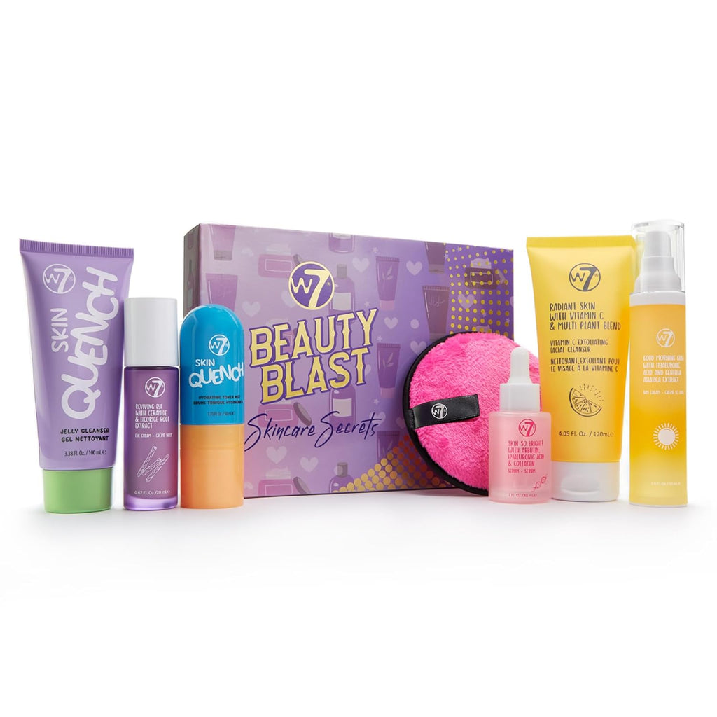 W7 Beauty Blast Skincare Secrets Set - Complete Full-Size Routine with Day Cream, Serum & Eye Cream