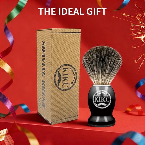 KIKC Hand Crafted Pure Badger Shaving Brush for Wet Shave, Soft Bristle, Wood Handle Black Color, Best Gift for Bearded Man