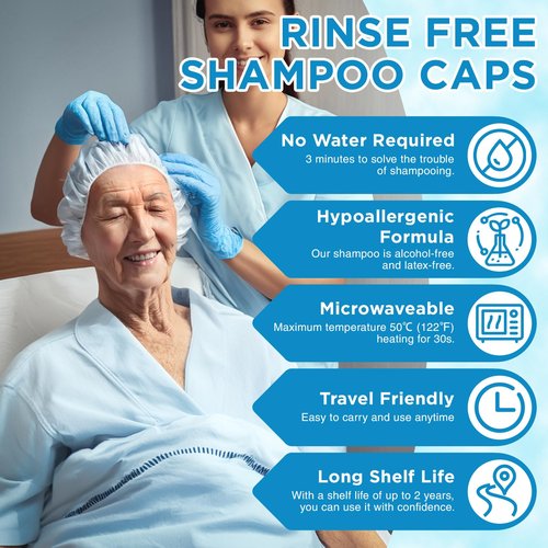 OK TAPE No Water Shampoo Cap (6 Packs), Microwaveable Rinse Free for Bedridden Patients or Elderly, Waterless Shampoo and Condition Hair, Aloe Vera Fragrance