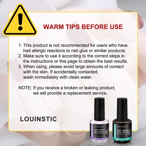 LOUINSTIC Nail Prep Dehydrator and Acid-Free Primer, Quick-Dry & Safe for Nails, for UV Gel, Acrylic, Gel Nail Polish & Press-On Nails Hema-Free – Professional Salon & DIY Manicure Kit, 15ml