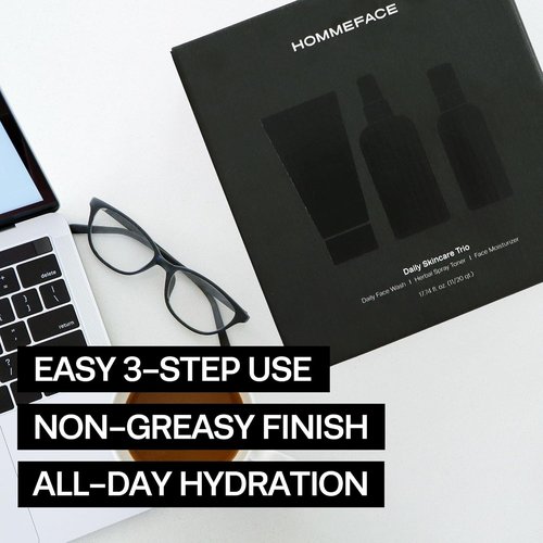 HommeFace Men's Daily Trio Skincare Set - 3-Step Routine with Face Wash, Toner & Moisturizer | CICA & Tea Tree Extracts
