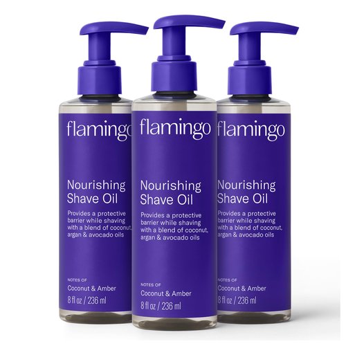 Flamingo Nourishing Shave Oil for Women with Coconut, Argan, & Avocado oils, 8 FL OZ, Pack of 3