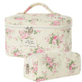 Makeup Bag, Quilted Makeup Bag, Cotton Large Travel Makeup Bags, Floral Cosmetic Bag, Travel Quilted Makeup Bags for Women, Flower Toiletry Bag