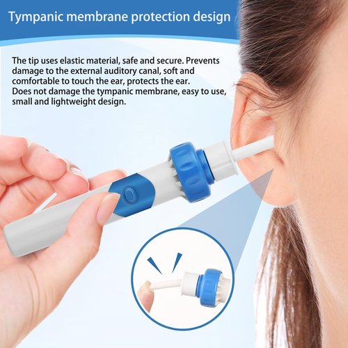 Electric Ear Wax Removal Tool with Vibration Suction, Gentle Ear Wax Vacuum for Dry Ear Wax, 2 Soft Interchangeable Heads for Itchy Ears, Earwax Remover (Peacock Blue)
