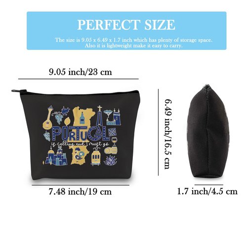 Portugal Vacation Travel Gift - Bachelorette Party Makeup Bag - Is Calling I Must Go (Must Go Portugal Black)