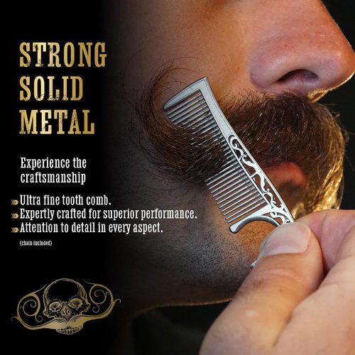 Mustache Wax Strong Hold Sudden Death 1 oz Tin & Necklace Death Grip Mustache Comb Mens Combo Kit - Grooming For Men Handlebar Moustache