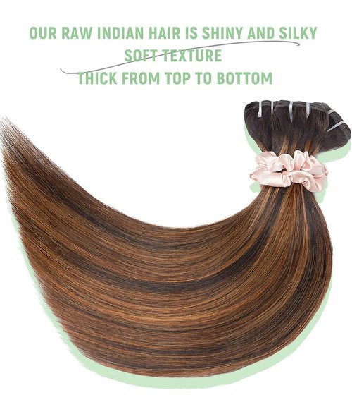 MLIP Raw Bundles Human Hair Straight, No Tangle Shedding, Keep Texture Silky Soft After Multiple Washes, 16A Raw Indian Hair Bundles 10 Inches, Brown Highlight Bundles