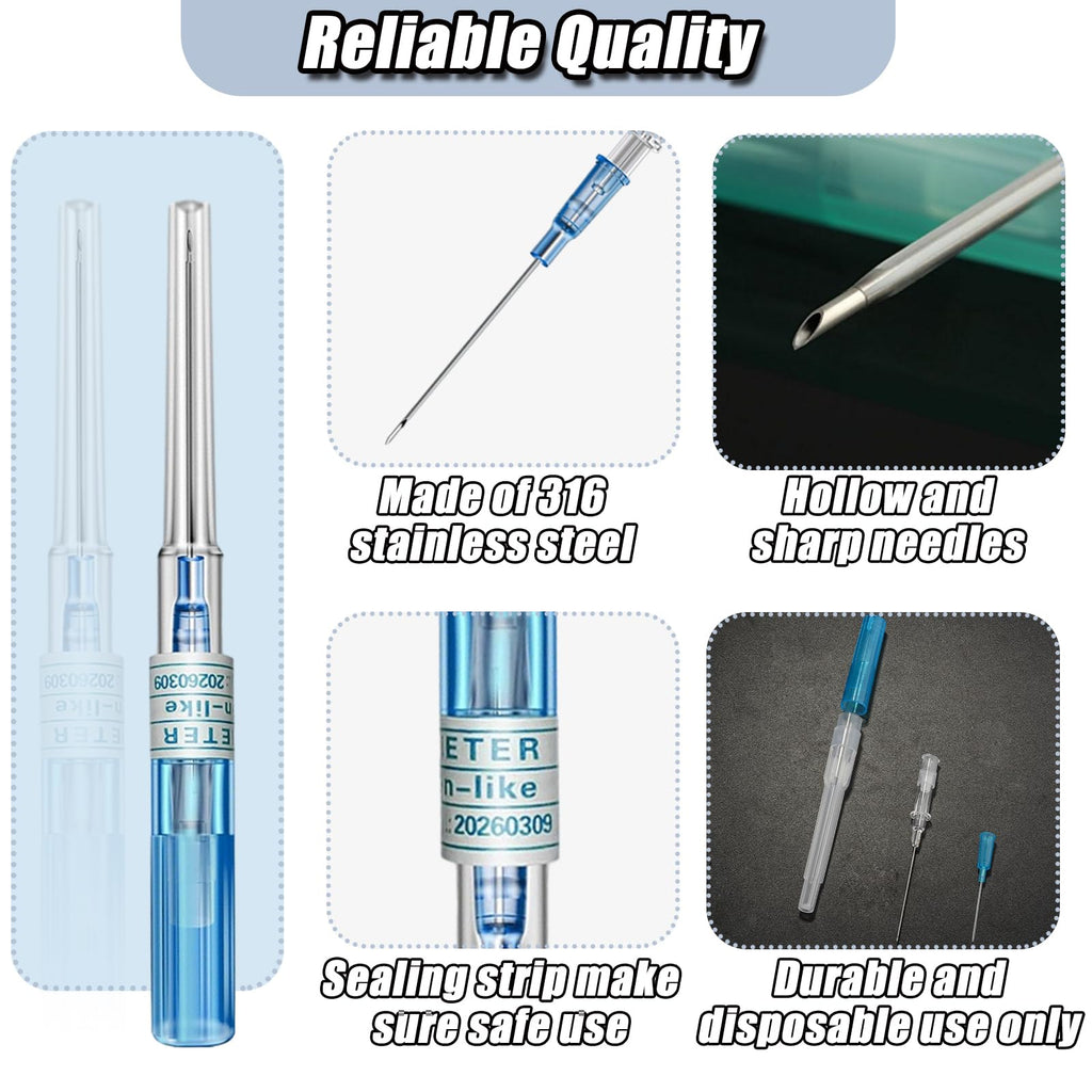 YONGDA Catheter Piercing Needles 50Pcs Mixed Sizes 14G 16G 18G 20G 22G - Professional Hollow Piercing Needles, 316L Stainless Steel Kit for Ear Nose Cartilage Lip Tongue Belly Navel Nipple