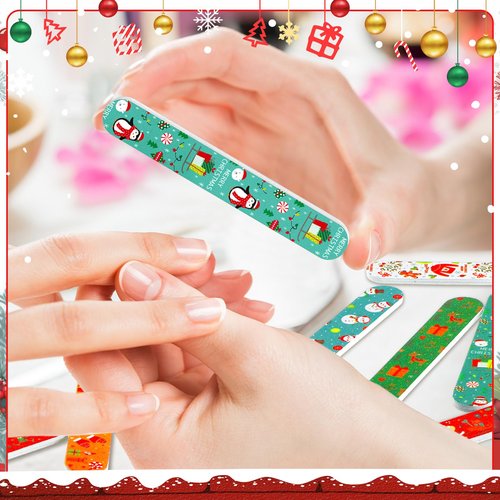 Gisafai 48 Pcs Christmas Gift Christmas Nail File Santa Emery Boards Hat Filler Manicure Tools for Stocking Stuffer Party Favor