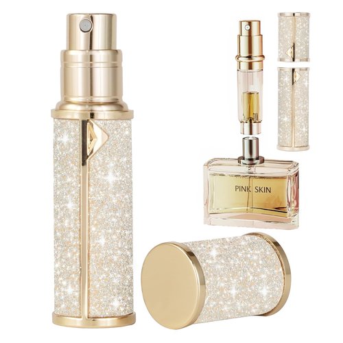 SAWOHO Travel Perfume Bottle Refillable,Valentine's Day Gift Perfume Travel Refillable Mini Spray Bottles Leather Cologne Dispenser, Portable Empty Spray Bottle Dispense Filling Atomizer 5ml (Golden)