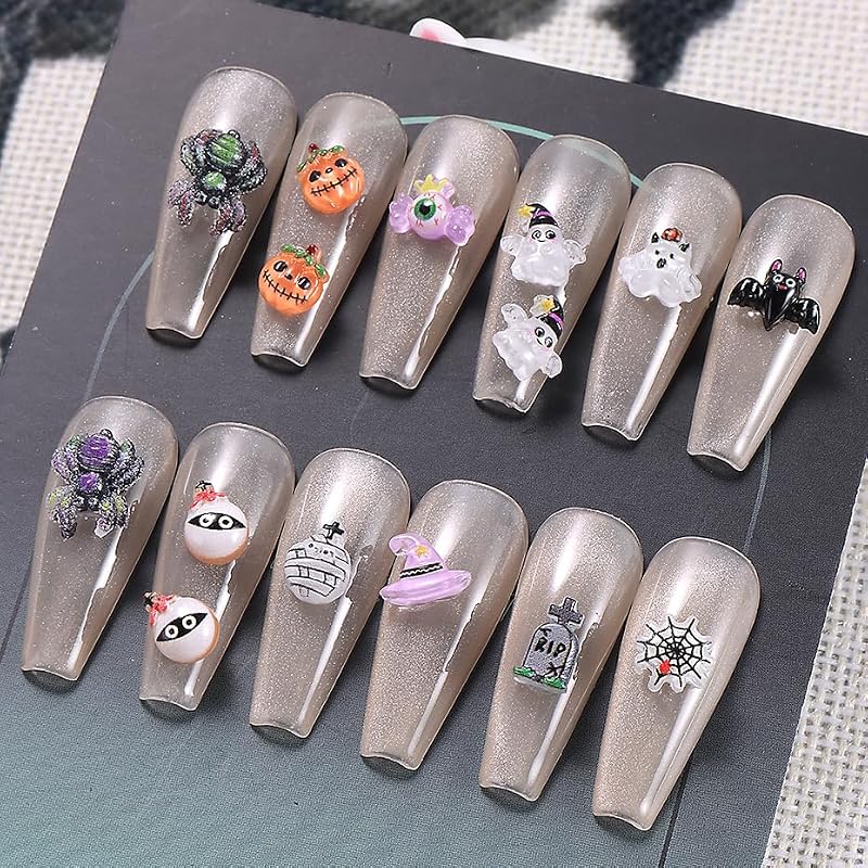 Halloween Nail Art Charms Rhinestones Set with Spider Pumpkin & Web Decorations
