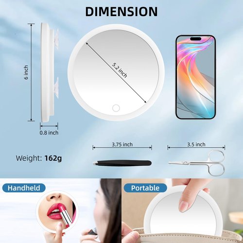 30X Magnifying Mirror with Lights, 6inch Large Makeup Magnifying Mirror, Lighted 30X High Magnifying Mirror, Travel Magnifying Mirror with Lights 30X, Portable LED Magnified Mirror with 3 Suction Cups