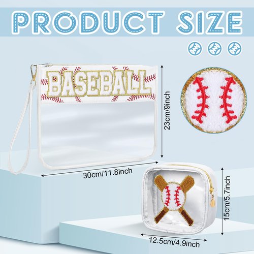 Hillban 2 Pcs Baseball Gifts Snack Bags Makeup Cosmetic Bag Clear Chenille Letter Zipper Pouch Toiletry Purse Baseball Accessories Stuff Sport Portable Travel Cases for Mom Women Girl Team