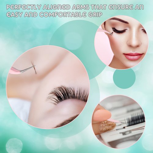 Chumia 5 Pcs Lash Tweezers for Eyelash Extensions High Precision Volume Pink Eyelash Tweezers Stainless Steel Curved Pointed Lash Tool with Box for Women Makeup Beauty Accessories Beginners