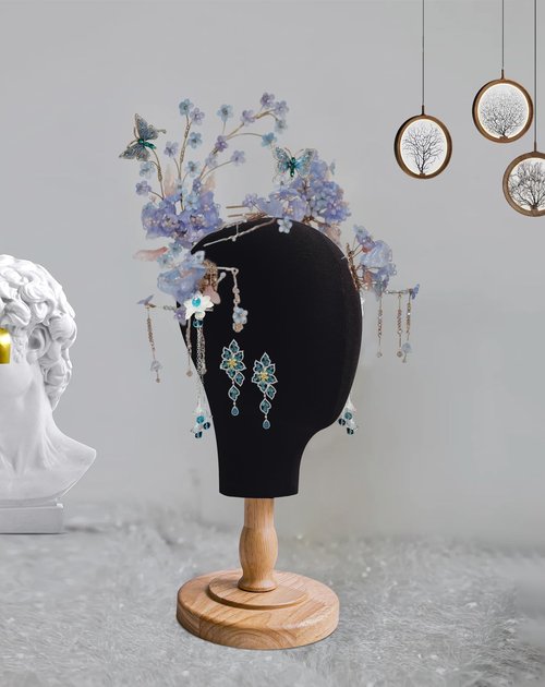 CHADWICK Black Mannequin Head for Wigs, Hats, 21 Inches Fursuit Head, Hat Stand Holder with Detachable Wood Stand, Professional Canvas Block for Shops, Home Decor, Hair Salon Display