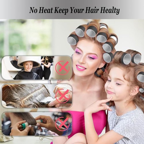 Skiennix Hair Roller Set - Velcro Self-Grip Curlers for DIY Styles | 18-Piece Jumbo & Medium Rollers with Case, Clips & Comb