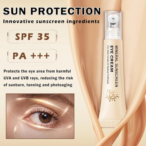 Skiennix Mineral Sunscreen Eye Cream - 3-in-1 Under Eye Treatment for Puffiness & Dark Circles | SPF 35 (Light)