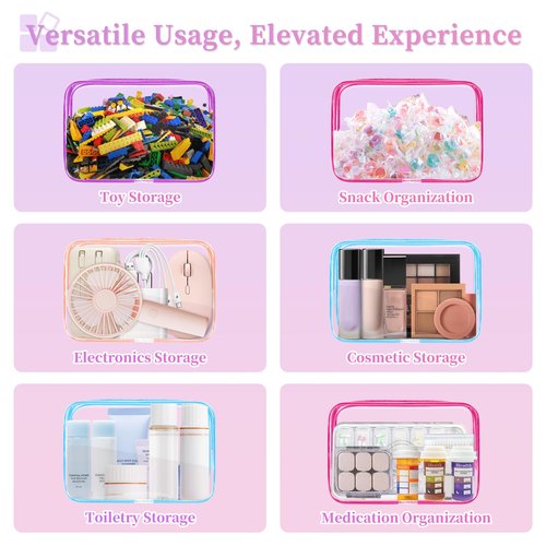 TISRATOK 12 PCS Clear Makeup Bag for Women with Zipper, TSA Approved Toiletry Pouch, Cosmetic Bag Bulk for Travel Organizer Essentials - Multicolor, Medium