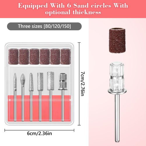 2Pack Nail Drill bits Set,Professional Nail Art Tools Set for Acrylic Art,with 6 pcs Sanding Bands for Manicure & Pedicure Crystal Nail Files,Perfect for Nail Salons & Beauty (2Pack)