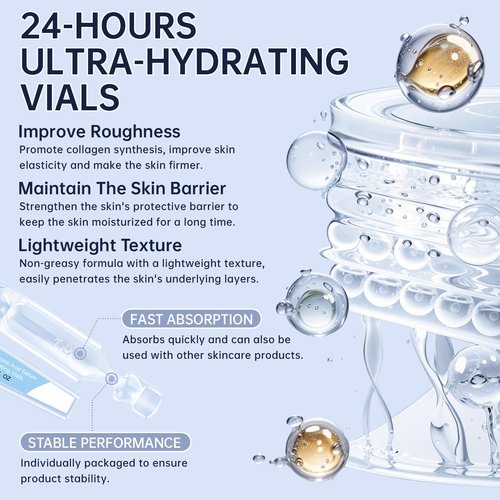 3% Hyaluronic Acid Serum Ultra-Hydrating Vials, 30pcs Hyaluronic Acid Tubes, Wake Nature Perfection, Hyaluronic Serum for Face, Ultra Hydrating Essence with Collagen & Hyaluronic